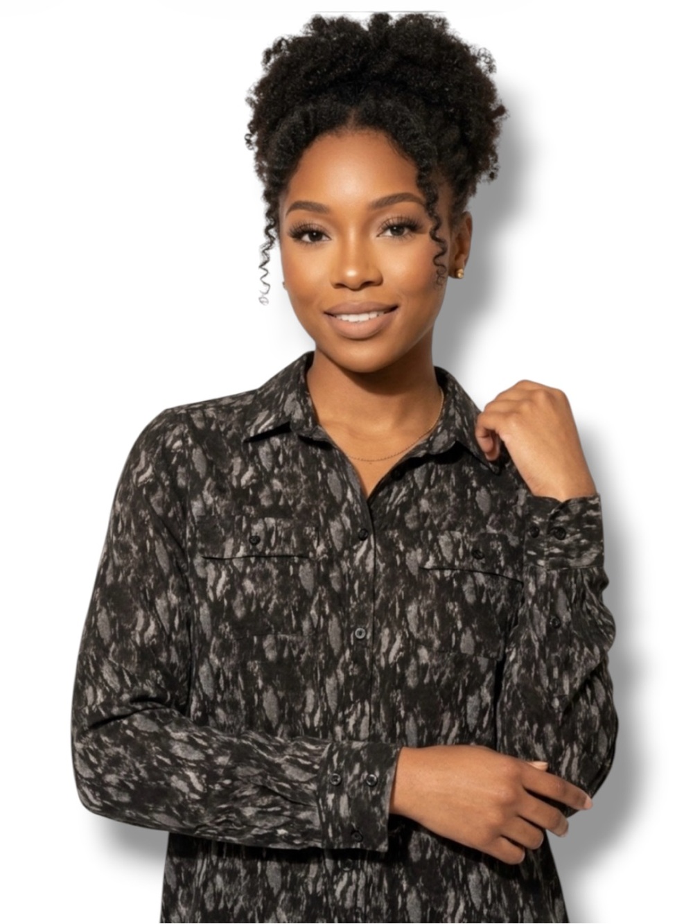 American Eagle Abstract Snake Print Button Down Blouse Top Medium M 2013 Archive